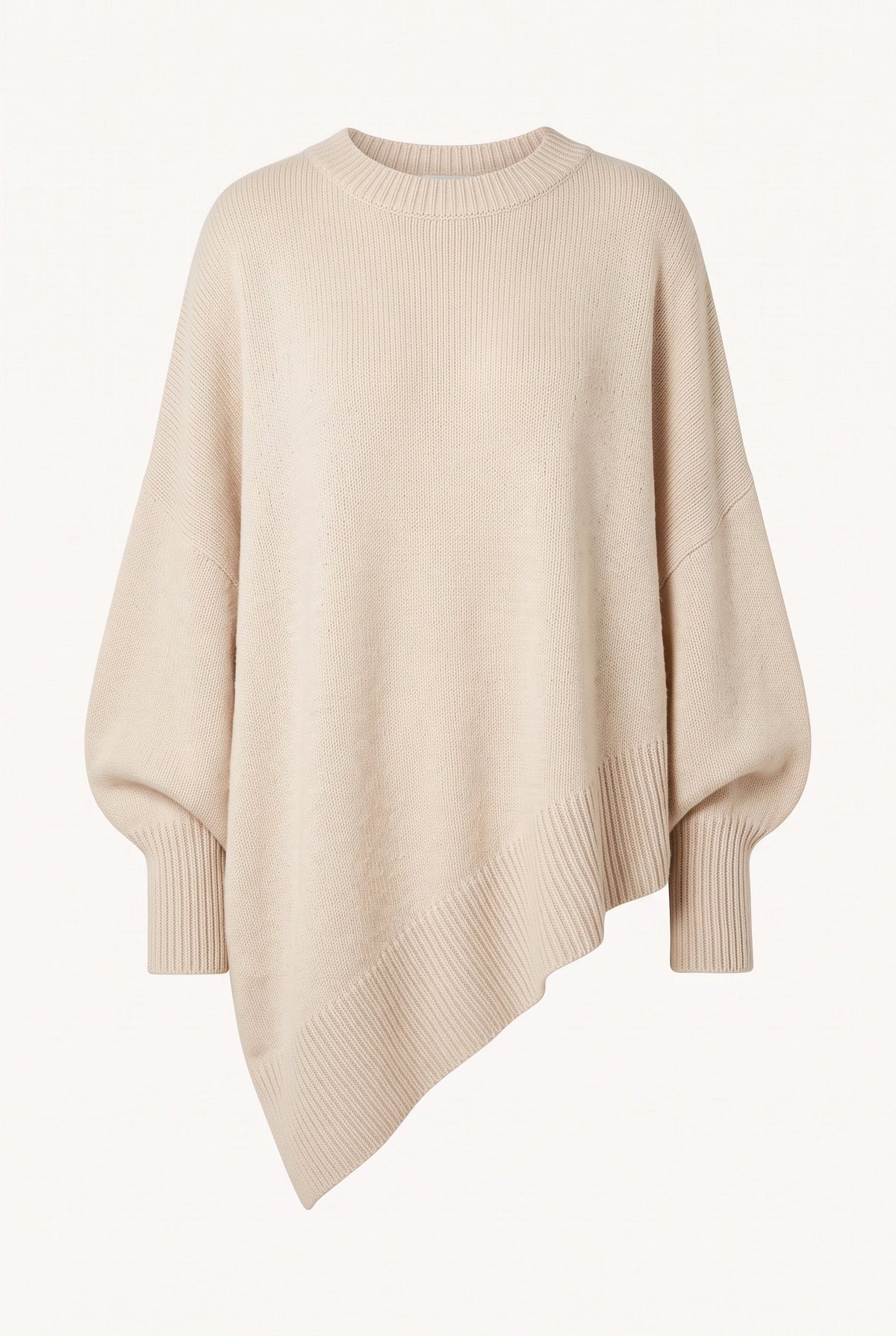 Women's oversized turtleneck sweater with long sleeves and asymmetric hem