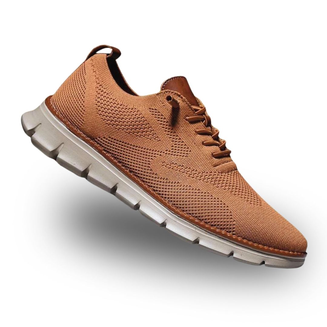 Men's Knit Trainer Lace-Up Leather-Trim Sole - Camel