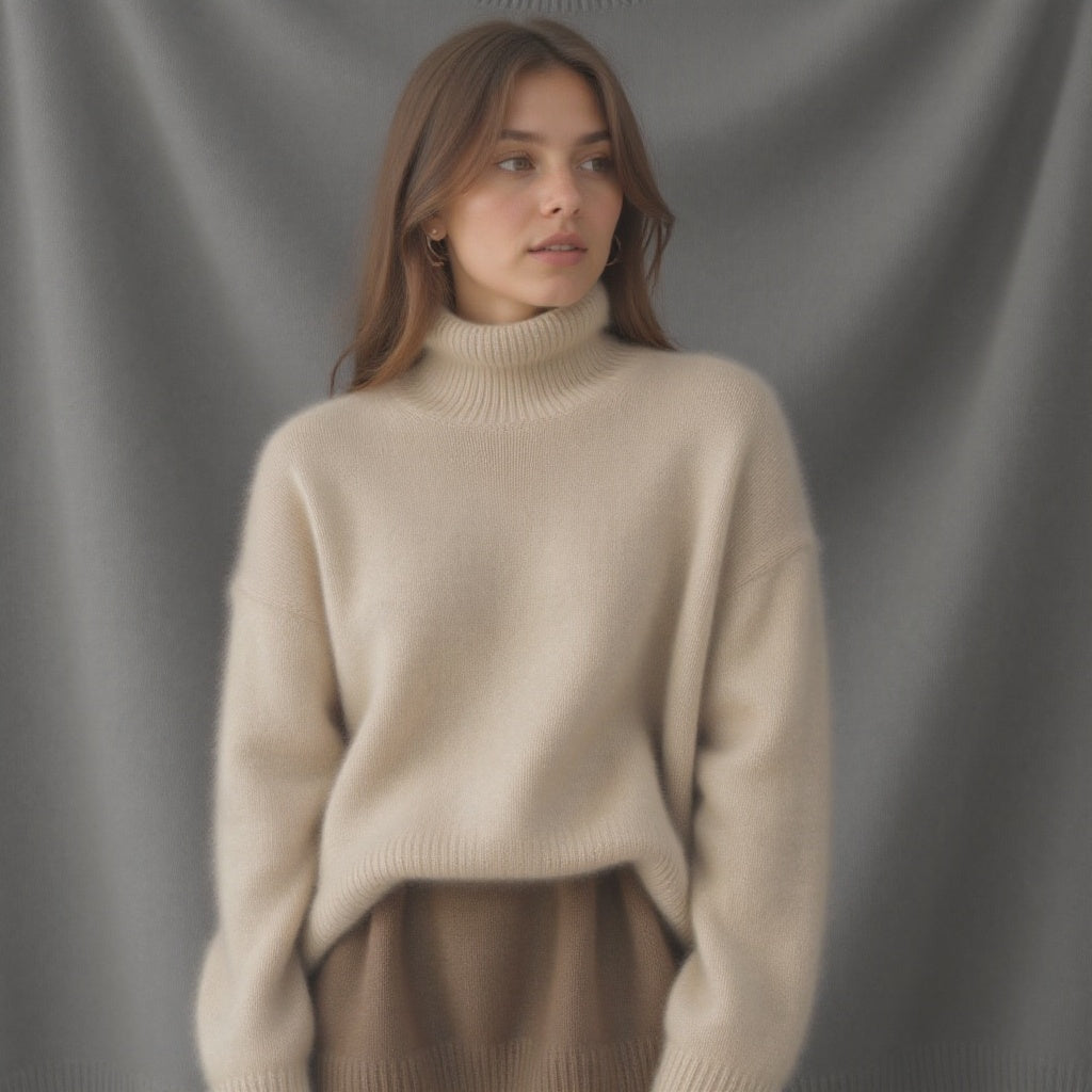 Women's oversized roll neck jumper with long sleeves and ribbed trims