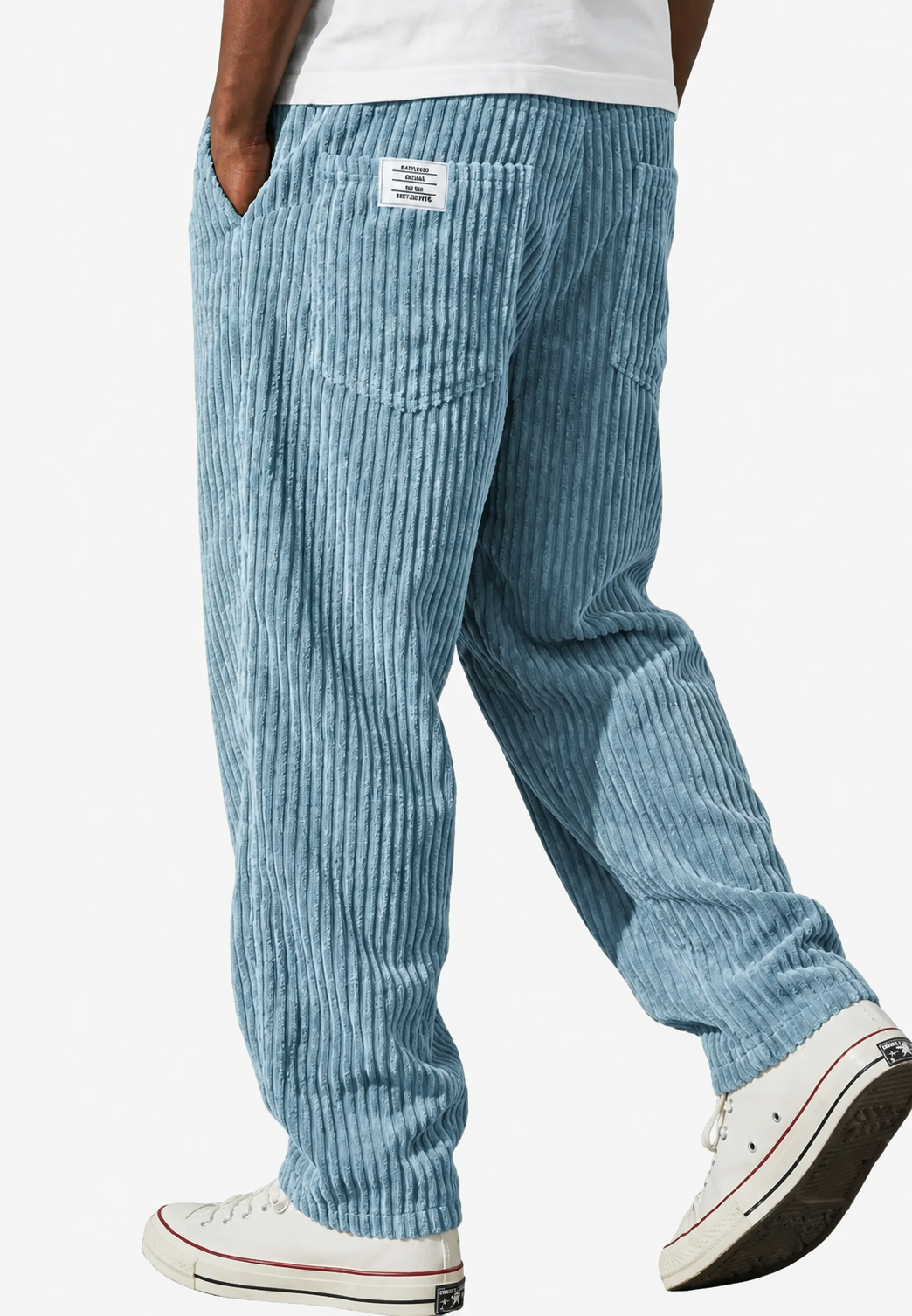Men's relaxed ribbed trousers with elasticated waist and large pockets
