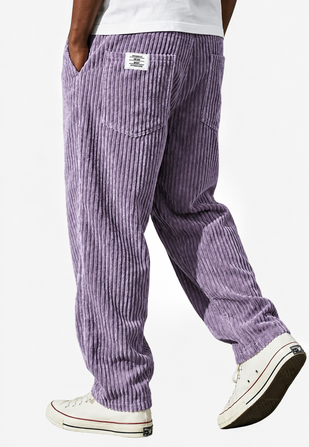 Men's relaxed ribbed trousers with elasticated waist and large pockets