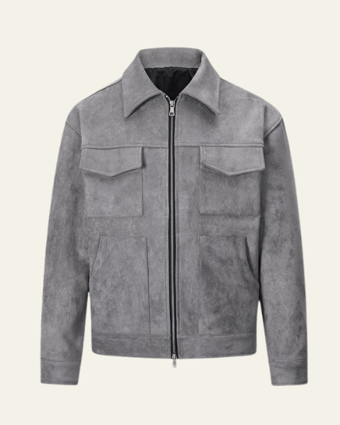 Men's field jacket with pointed collar, four patch pockets and front zip