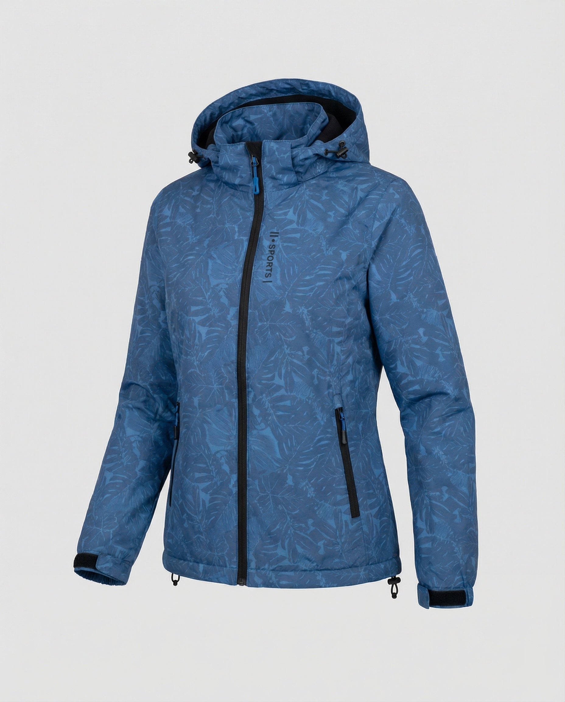Women's Hooded Jacket Weatherproof Leaf-Print Drawcord