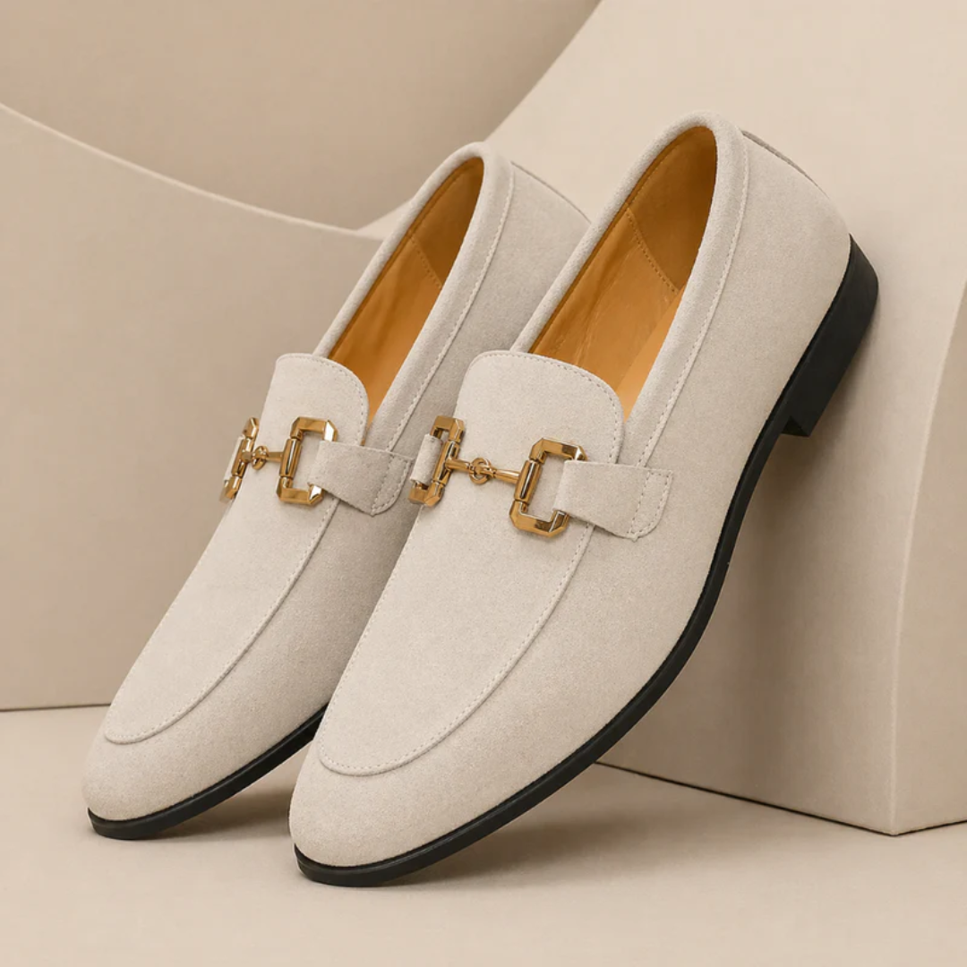 Men's plain buckle loafers with almond toes and low flat heels
