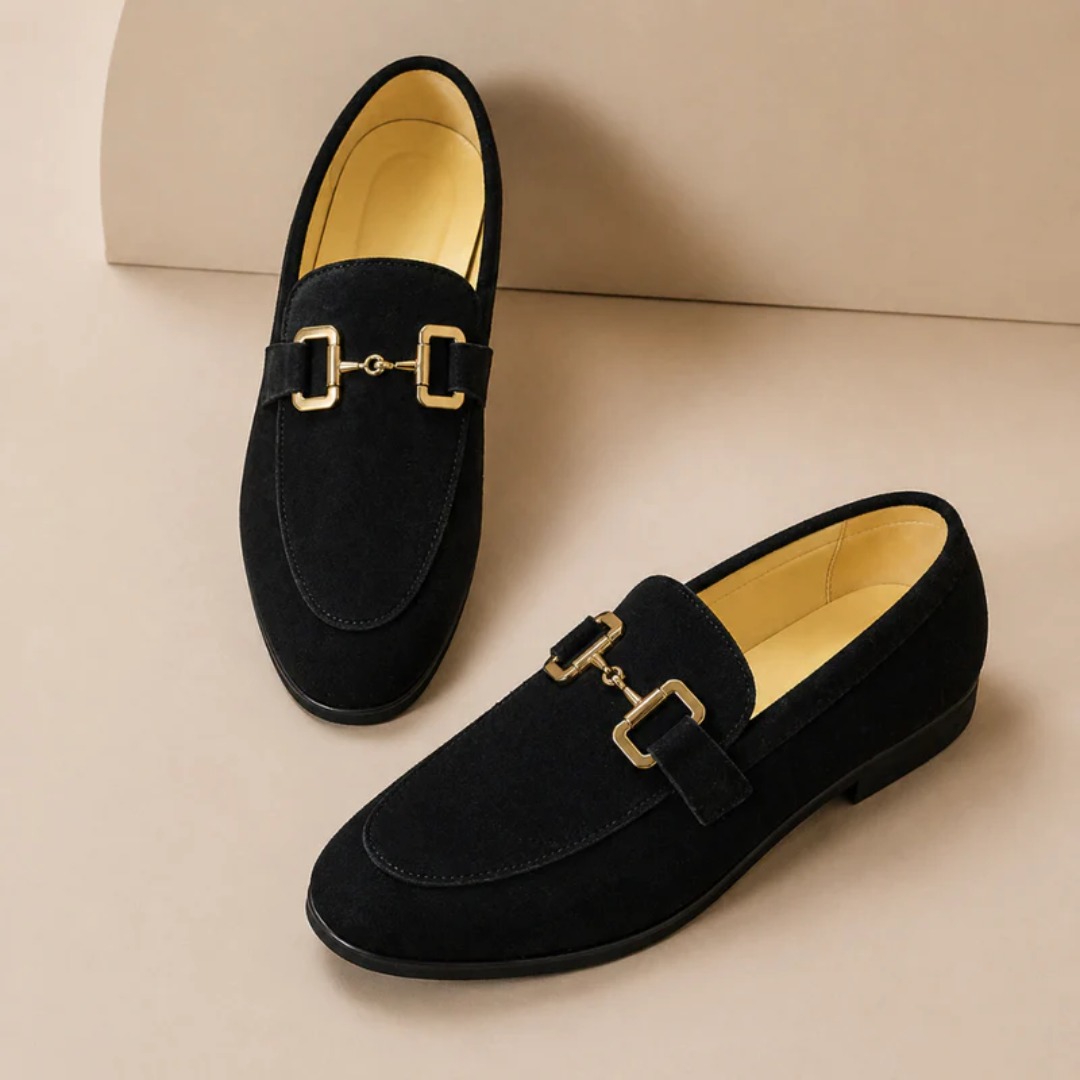 Men's plain buckle loafers with almond toes and low flat heels