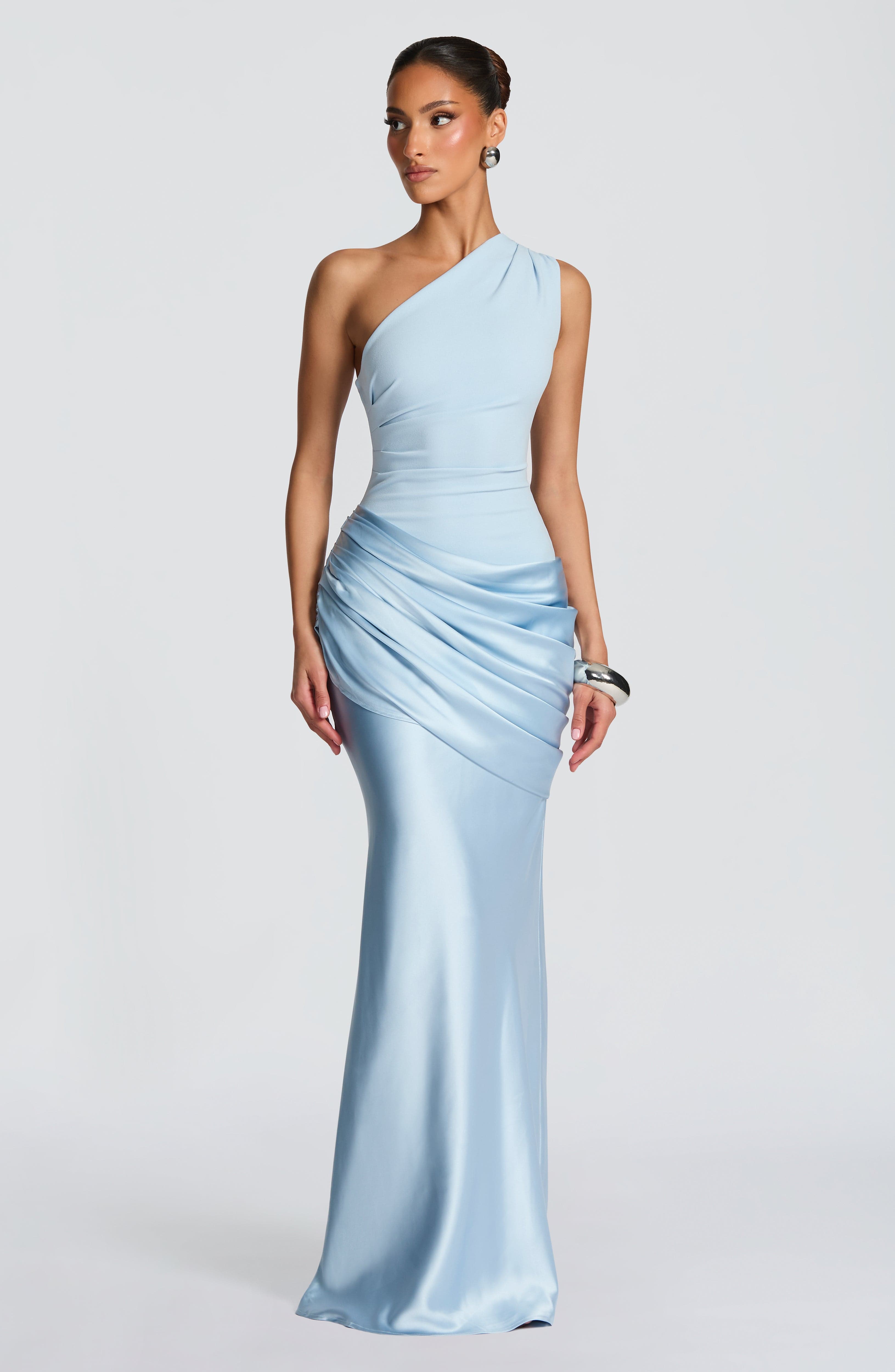 Women's Maxi Dress One-Shoulder Ruched Satin