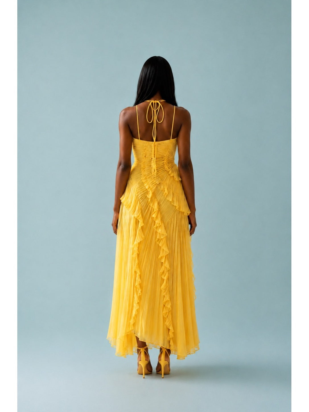 Women's Maxi Dress Pleated Ruffle Halter Neck