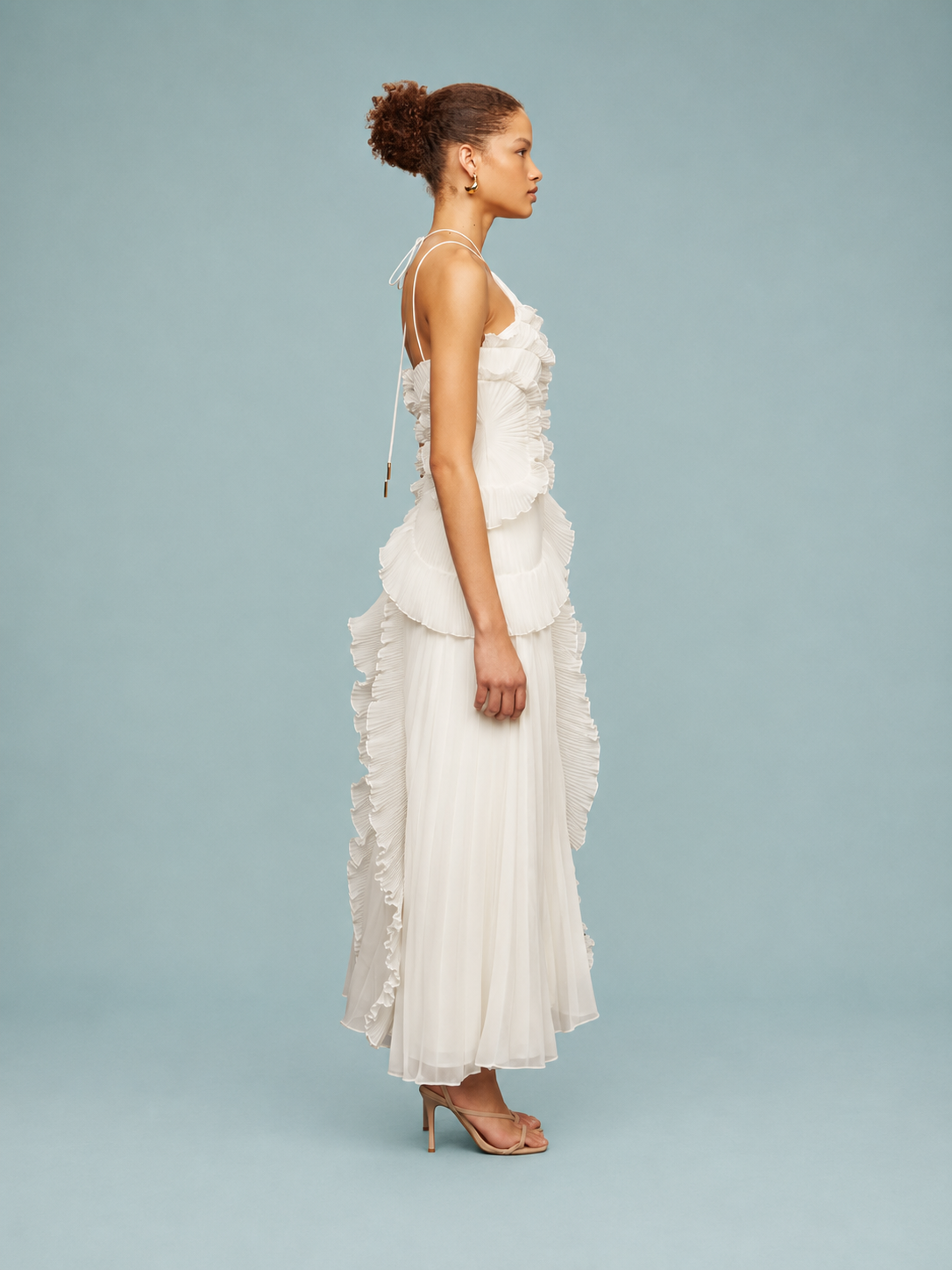 Women's Maxi Dress Pleated Ruffle Halter Neck