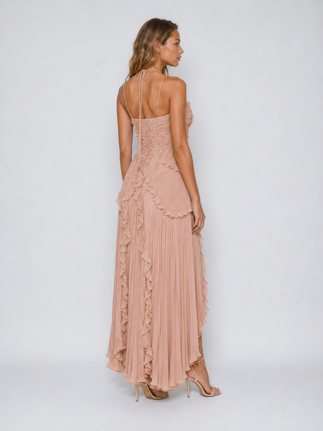 Women's Maxi Dress Pleated Ruffle Halter Neck