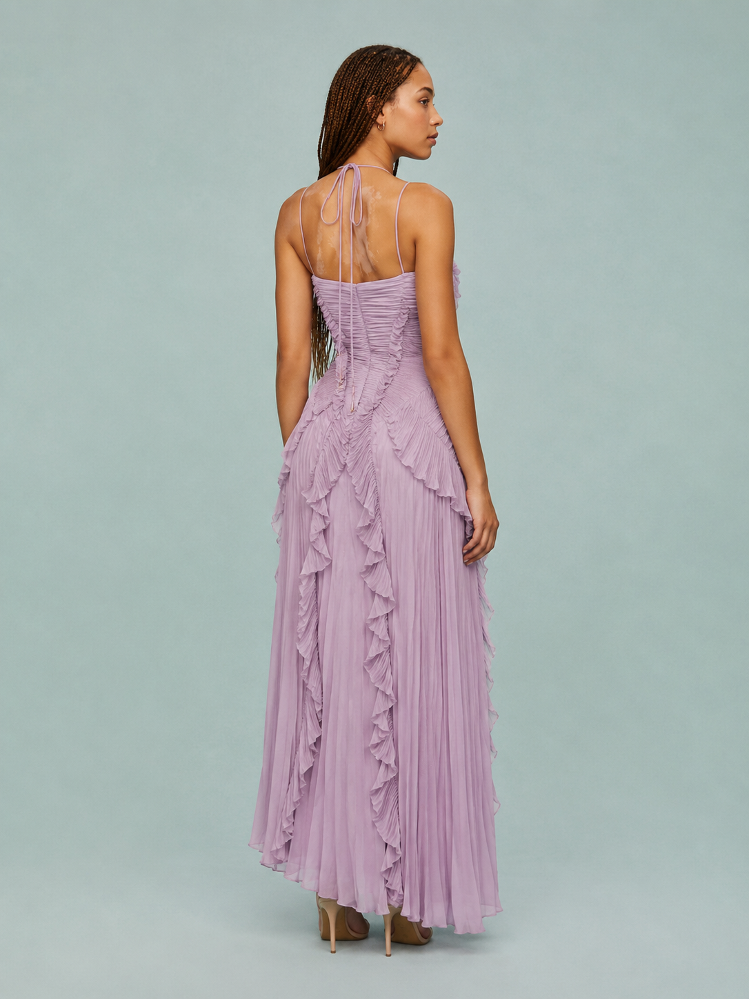 Women's Maxi Dress Pleated Ruffle Halter Neck
