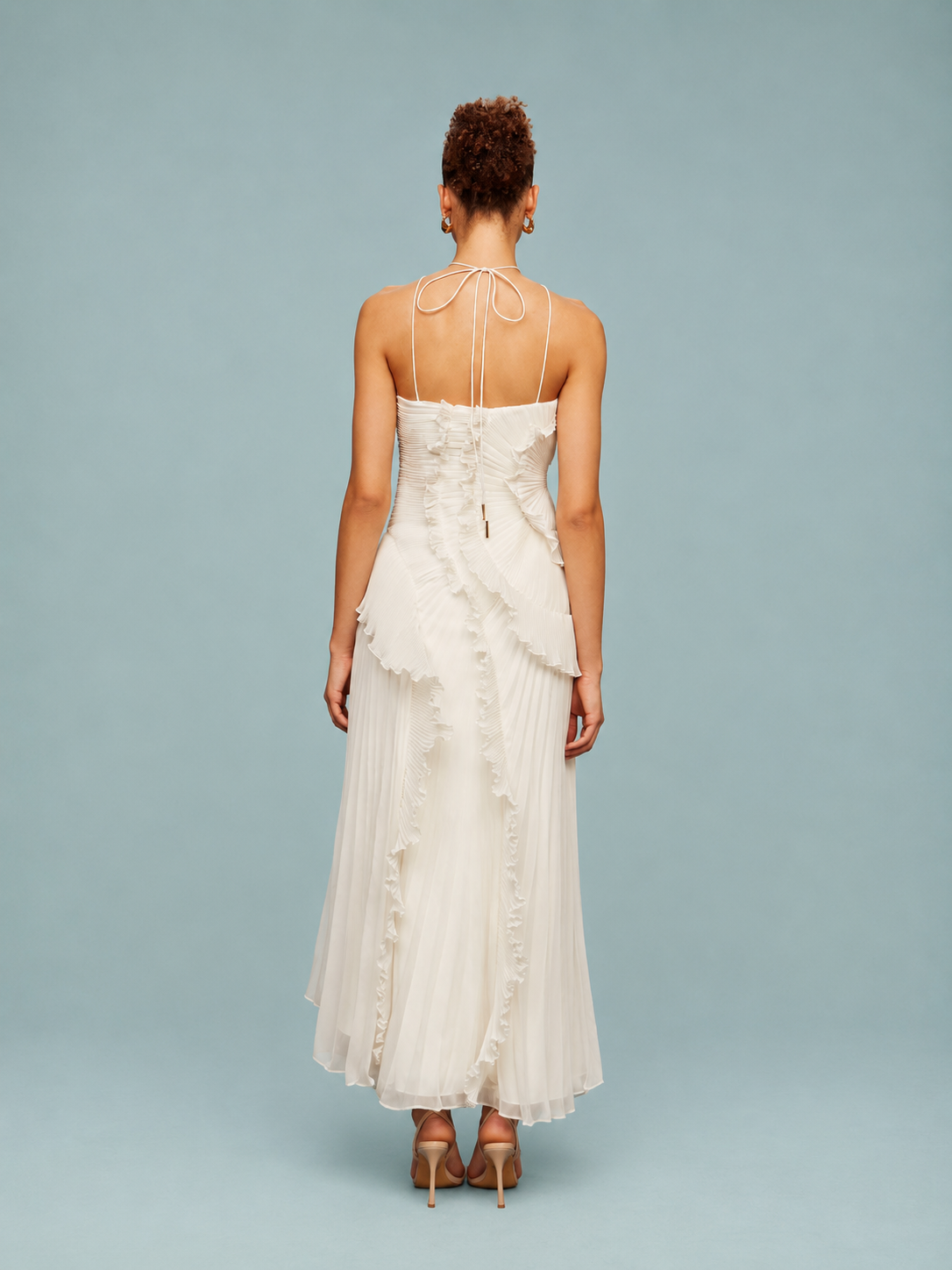 Women's Maxi Dress Pleated Ruffle Halter Neck