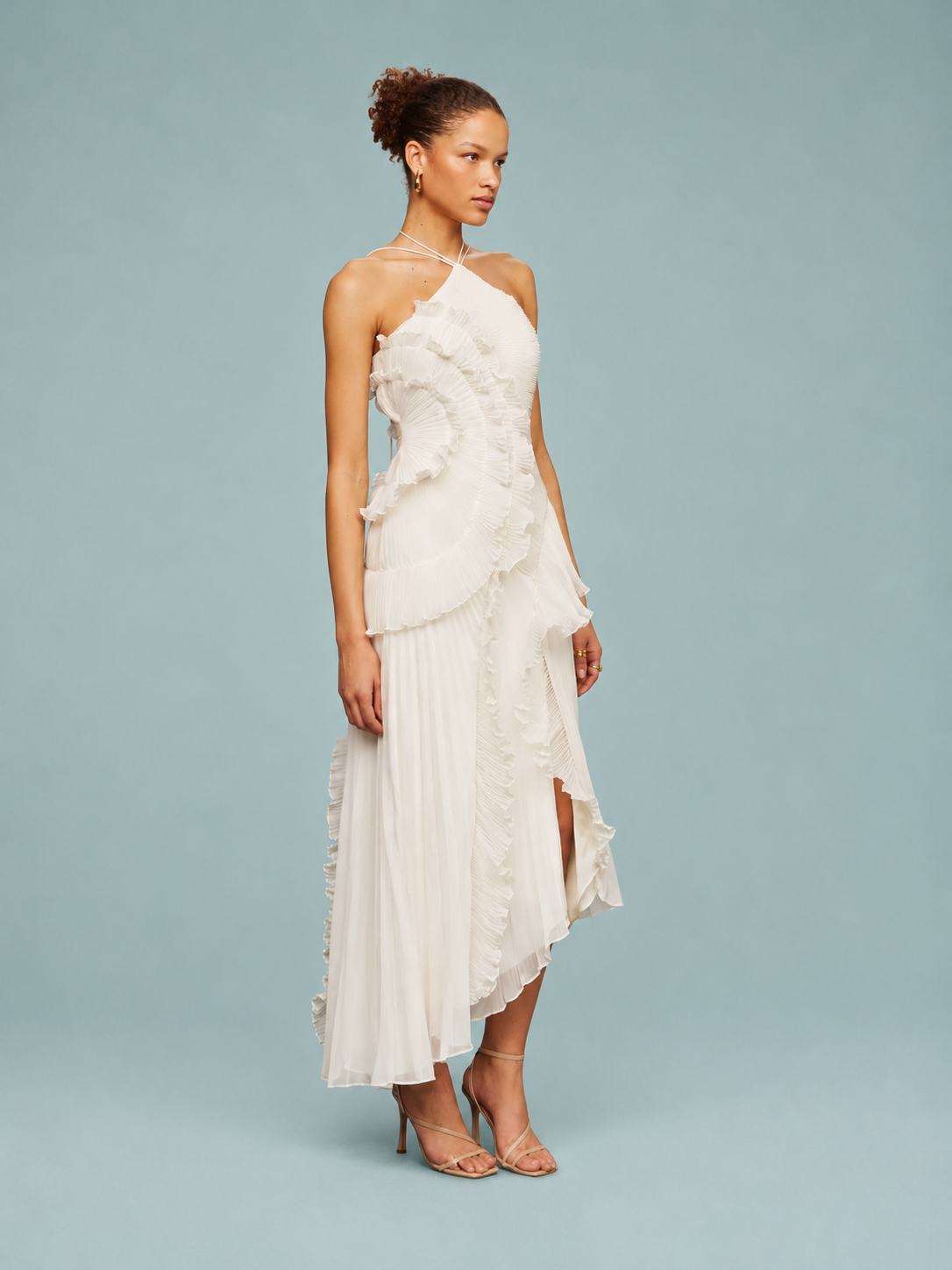 Women's Maxi Dress Pleated Ruffle Halter Neck