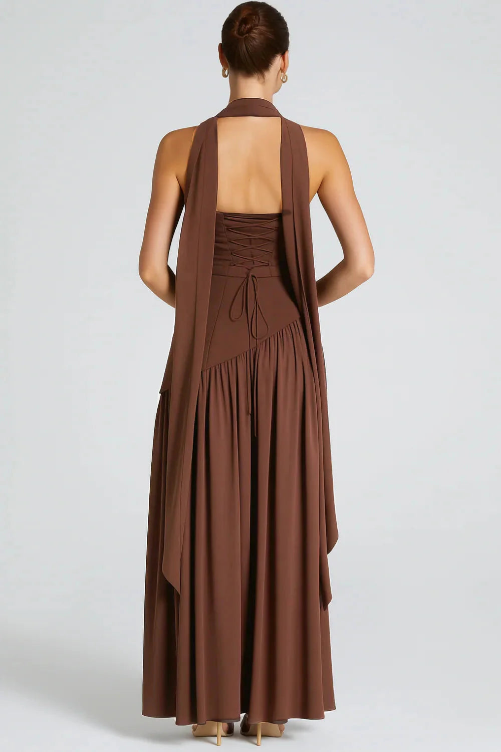 Women’s Scarf Neck Asymmetric Maxi Dress