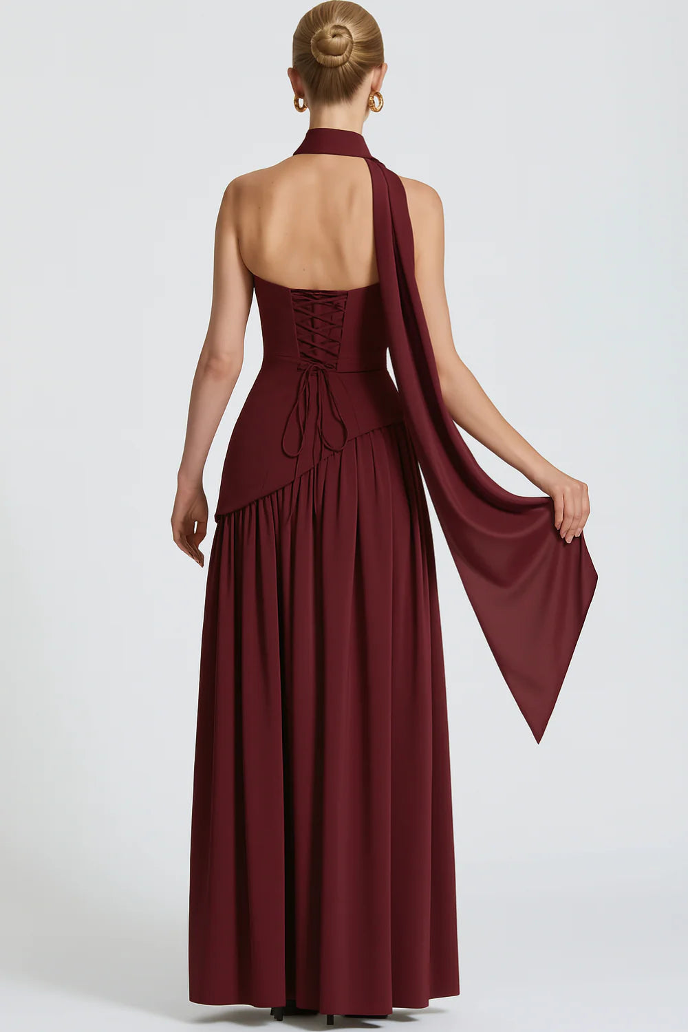 Women’s Scarf Neck Asymmetric Maxi Dress