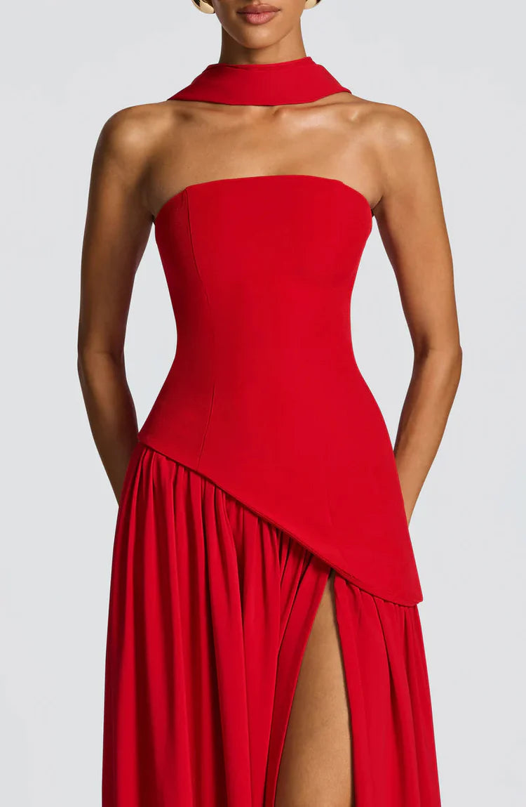 Women’s Scarf Neck Asymmetric Maxi Dress