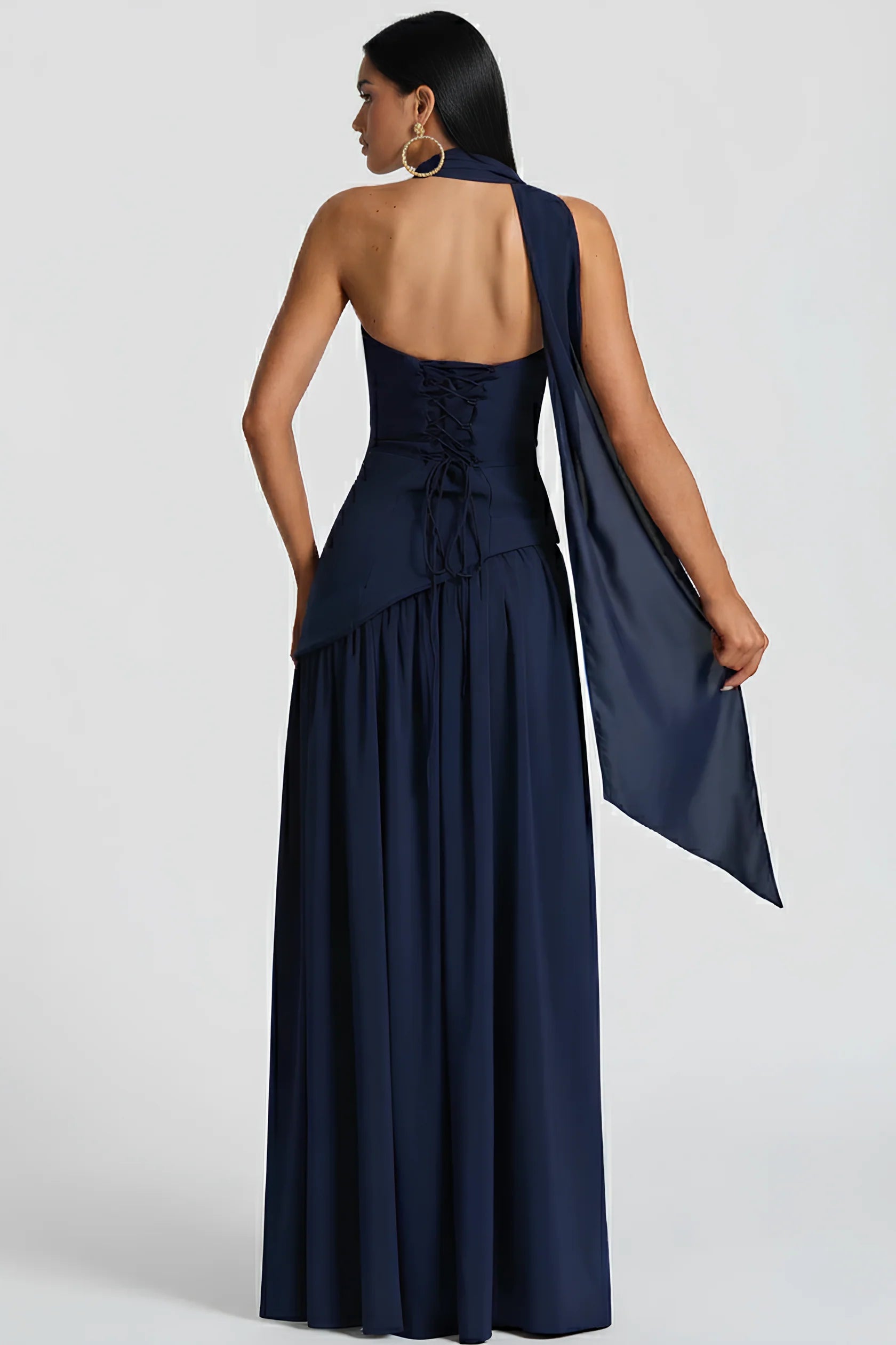 Women’s Scarf Neck Asymmetric Maxi Dress
