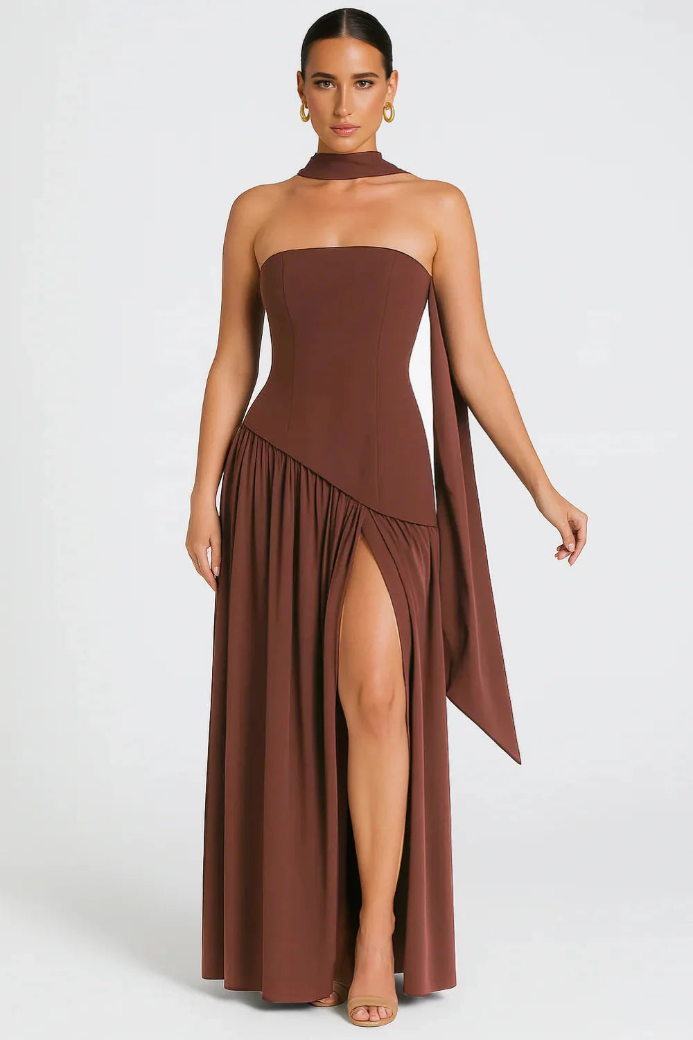 Women’s Scarf Neck Asymmetric Maxi Dress