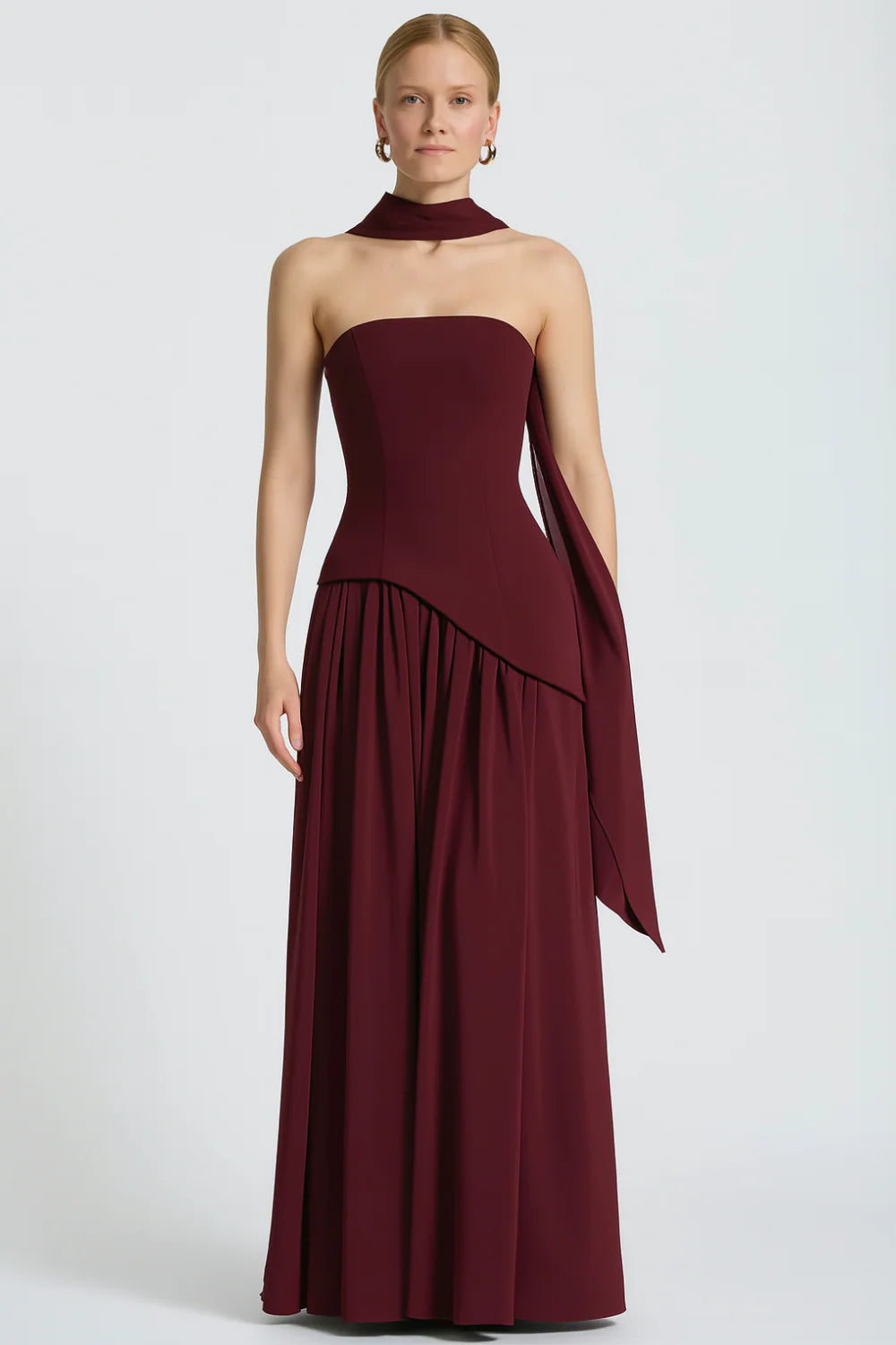 Women’s Scarf Neck Asymmetric Maxi Dress