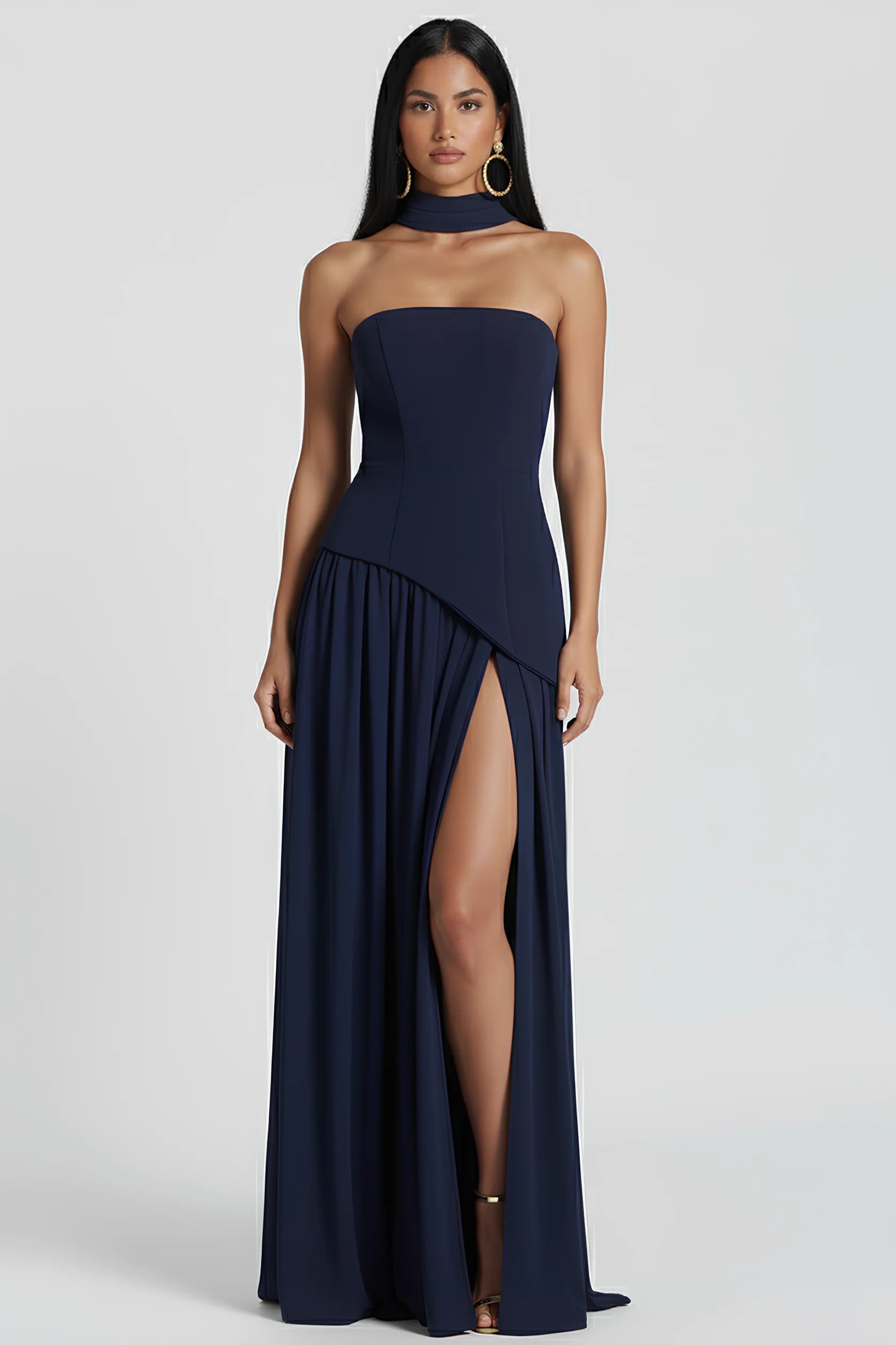 Women’s Scarf Neck Asymmetric Maxi Dress