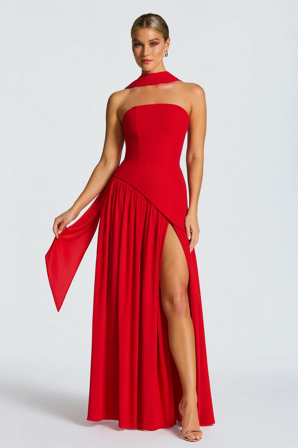 Women’s Scarf Neck Asymmetric Maxi Dress