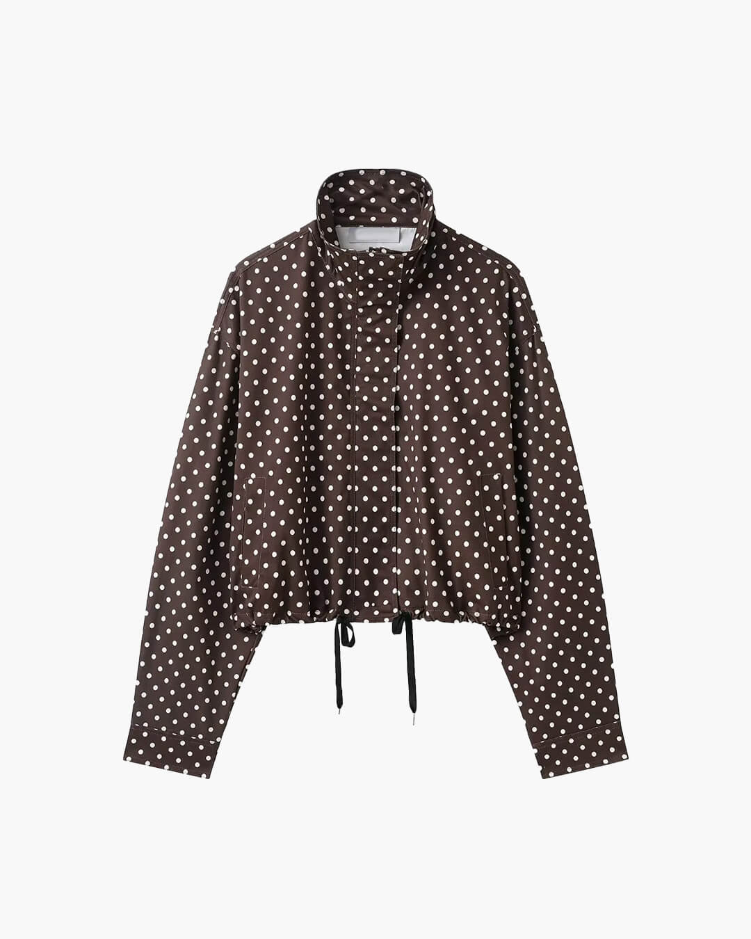 Women's polka dot cropped jacket with high collar and long sleeves