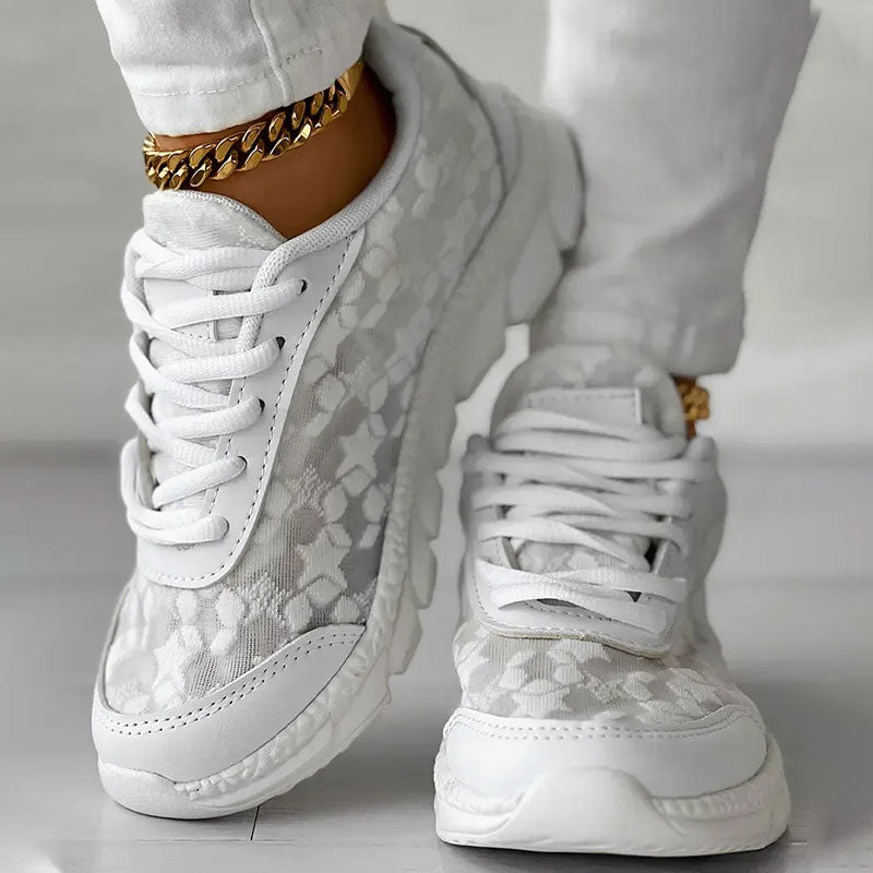 Women's Trainers Lace-Up Chunky Sole Lace Overlay
