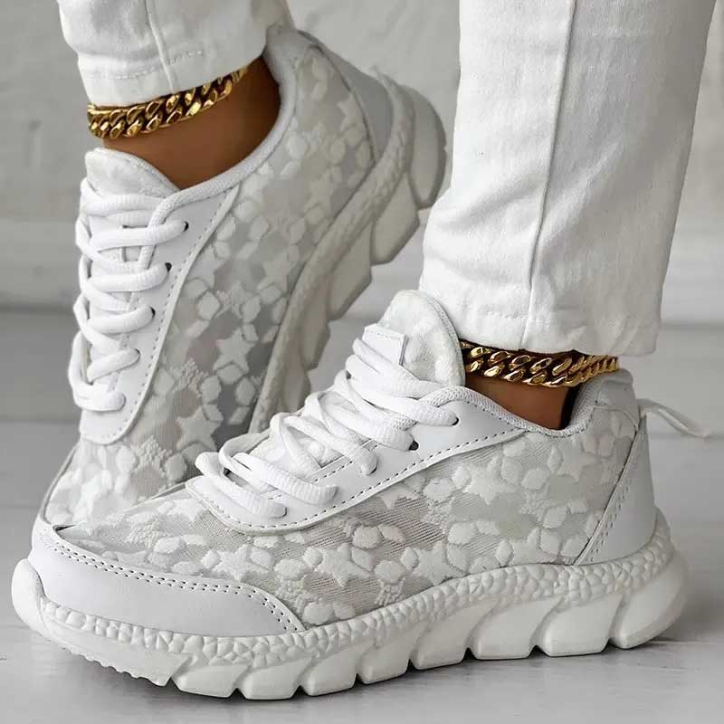 Women's Trainers Lace-Up Chunky Sole Lace Overlay