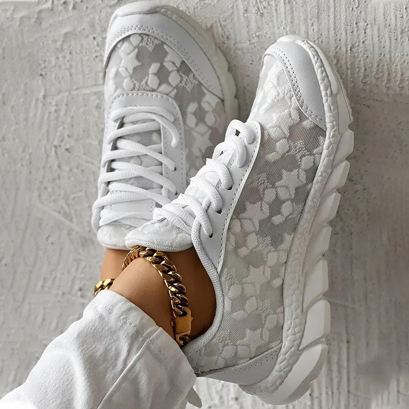 Women's Trainers Lace-Up Chunky Sole Lace Overlay