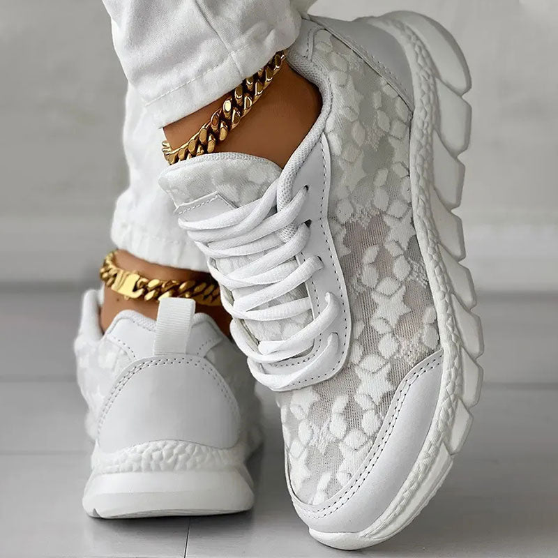 Women's Trainers Lace-Up Chunky Sole Lace Overlay
