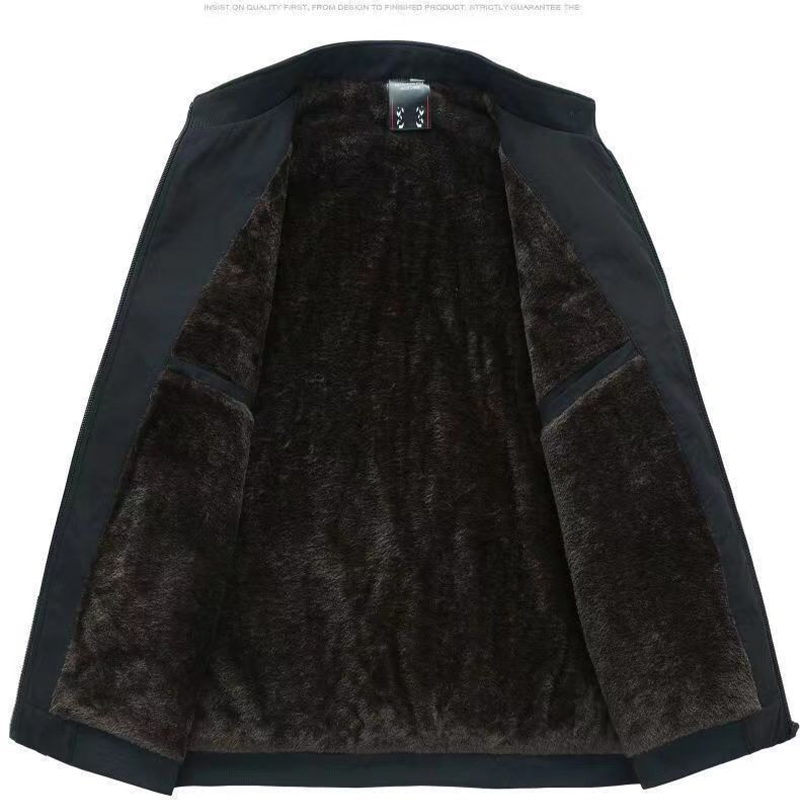 Men's plain stand collar jacket with fleece-style lining and zipped pockets