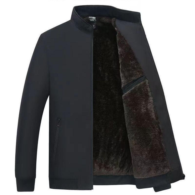 Men's plain stand collar jacket with fleece-style lining and zipped pockets