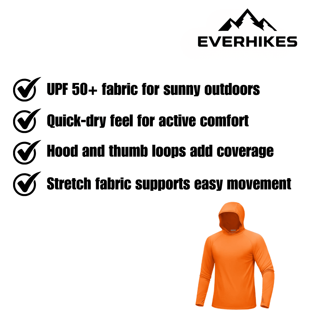 Men's long-sleeve hooded pullover shown in orange and light grey