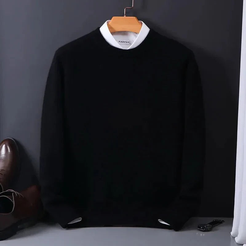 Plain men's crew neck jumper with long sleeves and ribbed trims