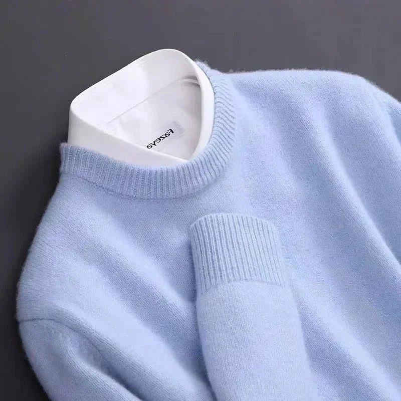 Plain men's crew neck jumper with long sleeves and ribbed trims