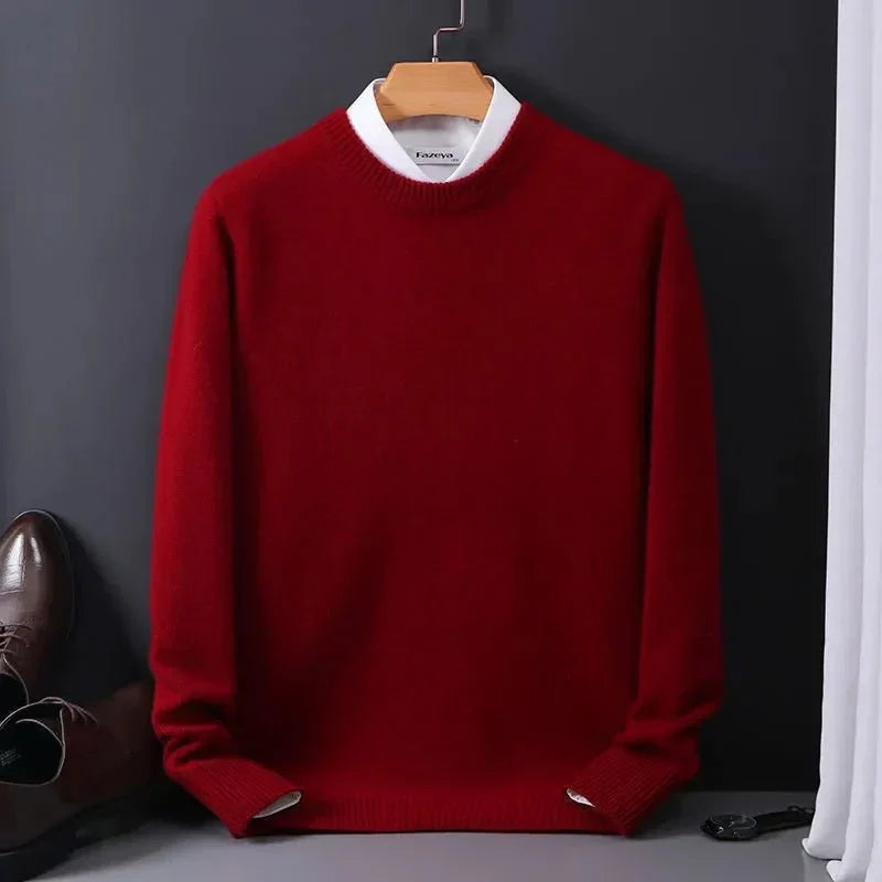 Plain men's crew neck jumper with long sleeves and ribbed trims