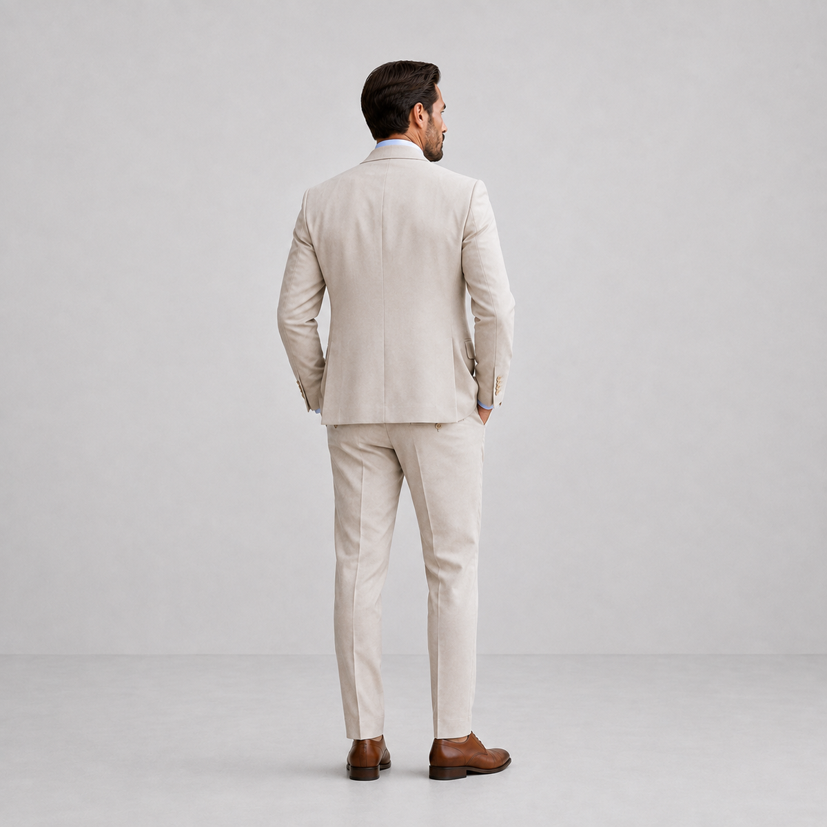Men's three-piece suit with notch lapel jacket, waistcoat and matching trousers