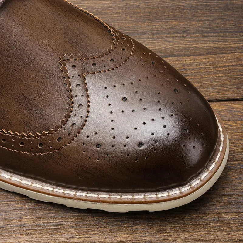 Men's Brogue Oxford Shoes Wingtip Lace-Up - Brown