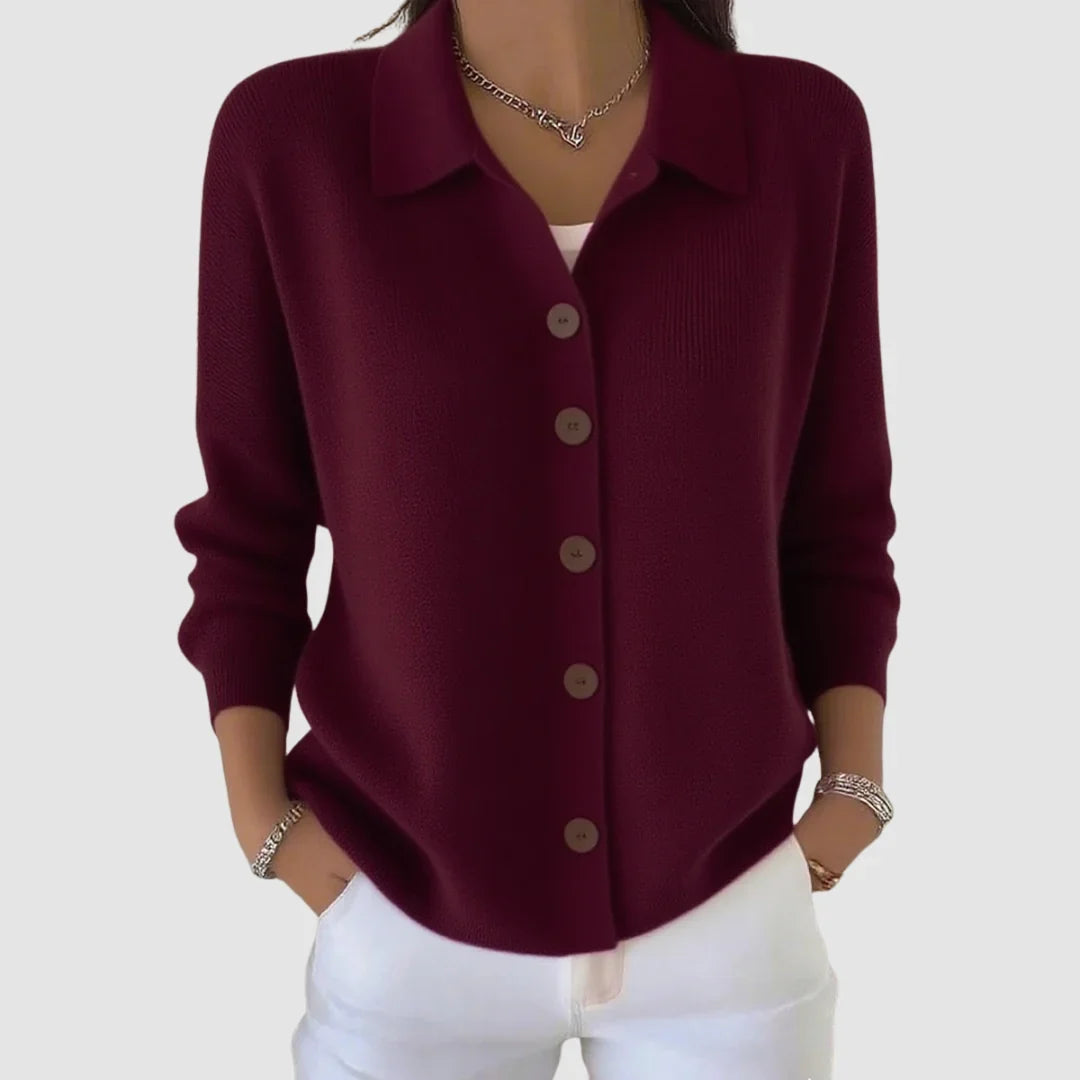 Women's long-sleeve collared button front knit cardigan
