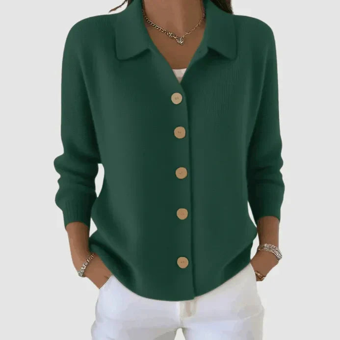 Women's long-sleeve collared button front knit cardigan