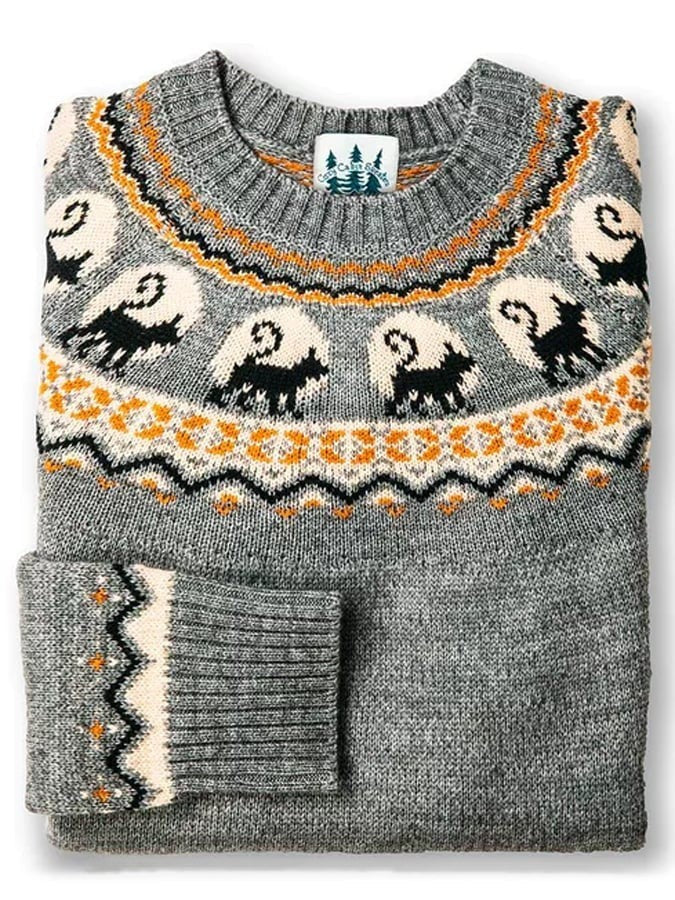 Women's Fair Isle Halloween knit sweater with pumpkins and seasonal motifs