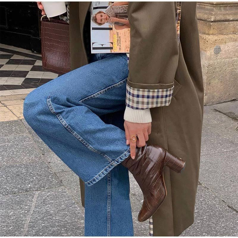 Women's khaki longline trench coat with wide collar and checked cuff trim