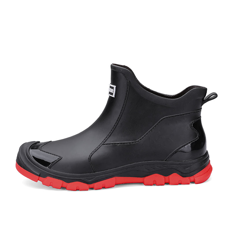 Men's Wellington Boots Slip-On Ankle Rubber - Black Red