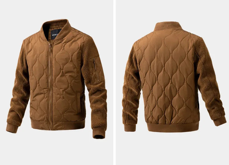 Men's Quilted Jacket Fleece Sleeve Stand Collar