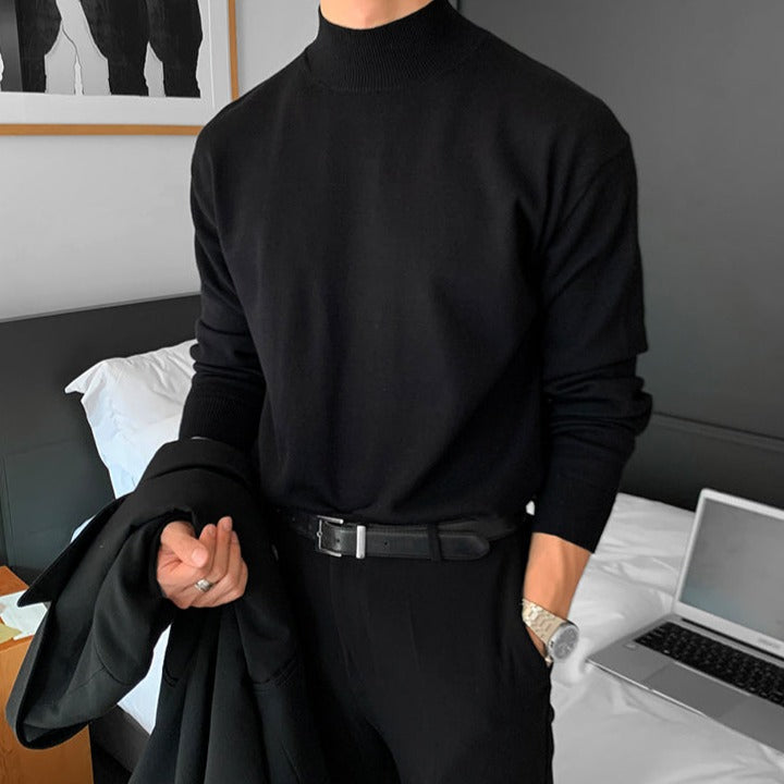 Men's long-sleeve mock neck ribbed knit sweater