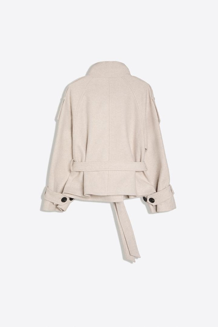 Women's belted trench jacket with high collar and double-breasted front