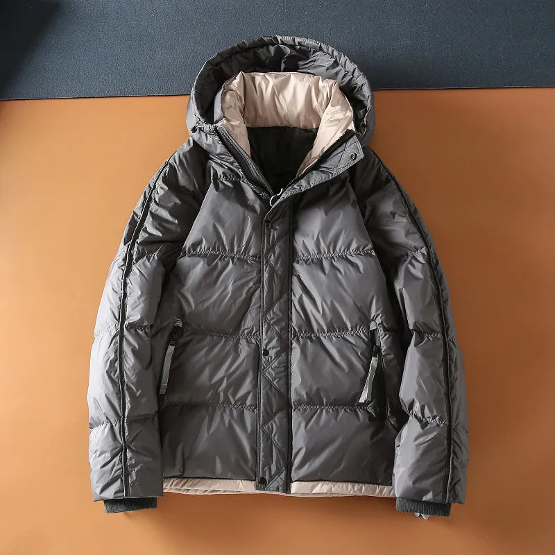 Men's Puffer Jacket Hooded Zip-Front Quilted - Grey