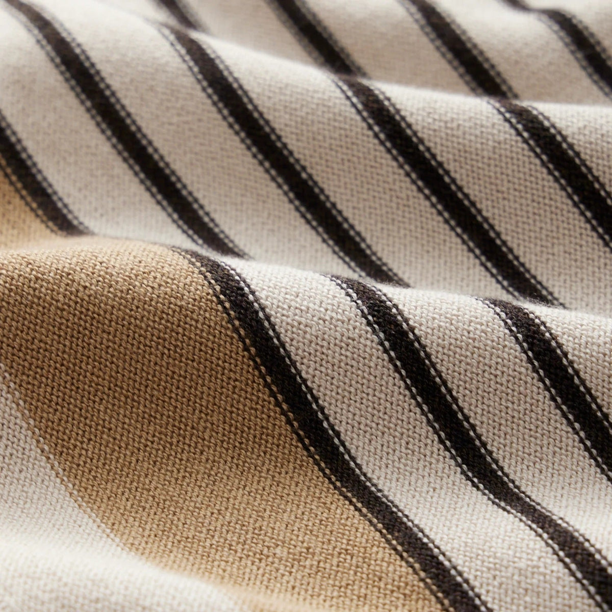 Men's beige knitted polo cardigan with vertical stripes and short sleeves