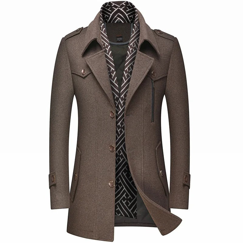 Men's Wool Coat Single-Breasted Notch Lapel - Camel