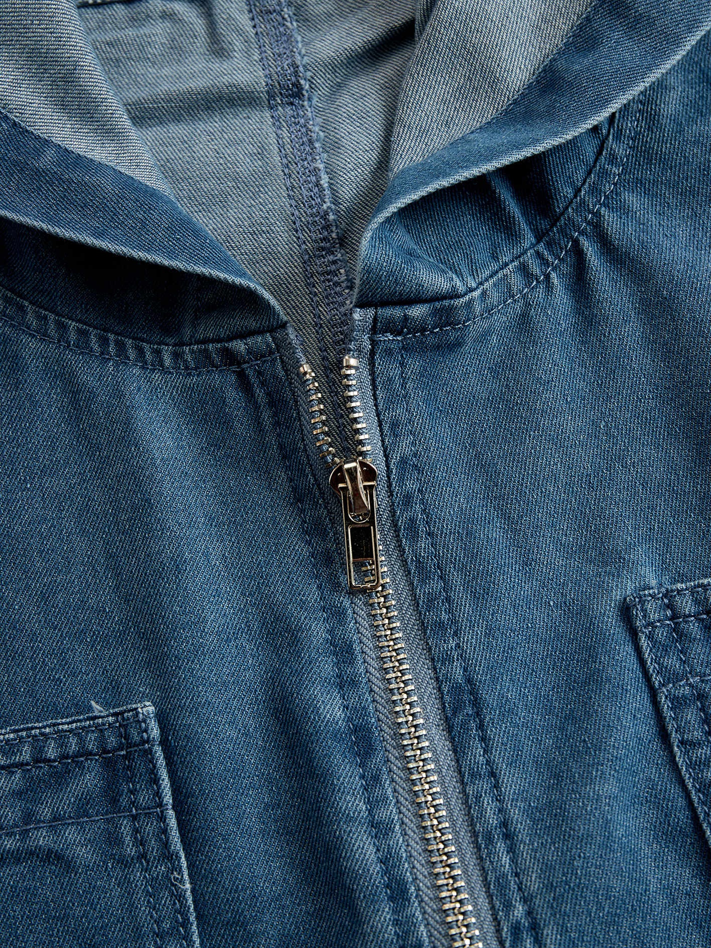 Women's Denim Hooded Zip Jumpsuit Blue Loose Fit Utility