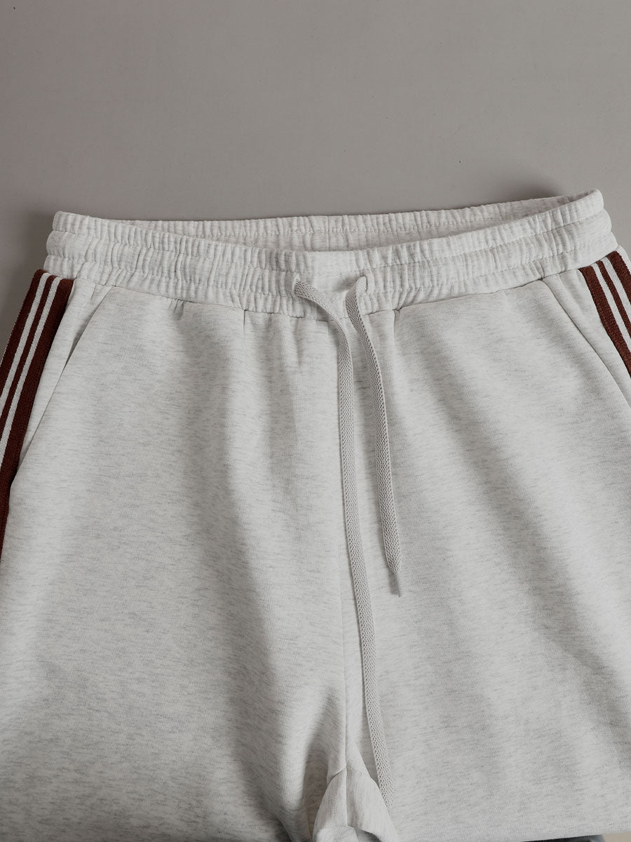 Ribbed Zip Lounge Set Grey White Loose Fit Tracksuit